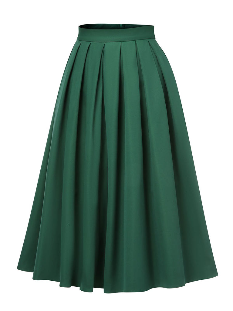 [Pre-sale] Green 1950s Solid Pleated Skirts