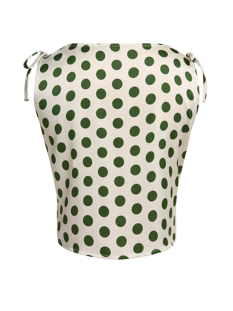 [Pre-Sale] Green 1950s Polka Dots Sleeveless Blouse