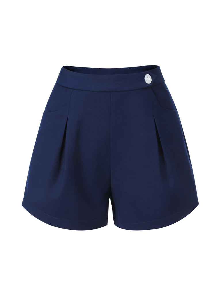 [Pre-Sale] Navy Blue 1950s Solid Button Shorts
