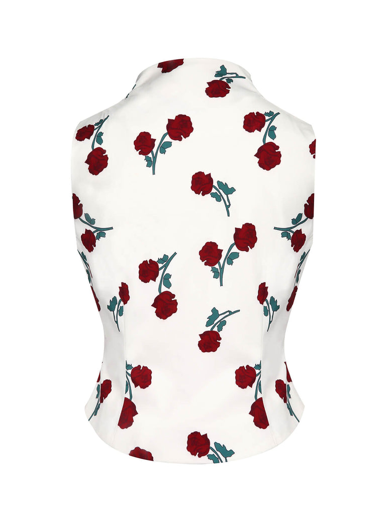 [Pre-Sale] White 1950s Roses Vintage Sleeveless Top