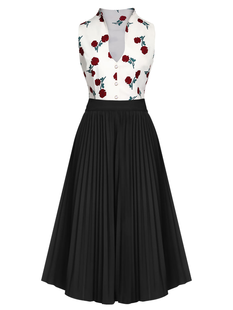 [Pre-Sale] 2PCS 1950s White Roses Top & Black Skirt