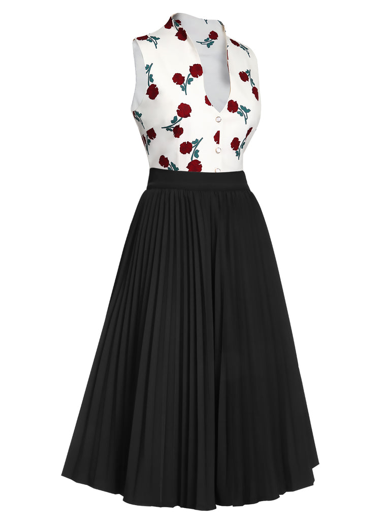 [Pre-Sale] 2PCS 1950s White Roses Top & Black Skirt