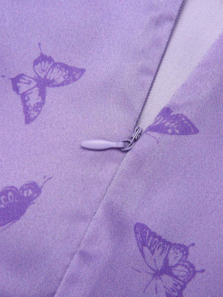 [Pre-Sale] Purple 1930s Solid Butterfly Round Neck Dress