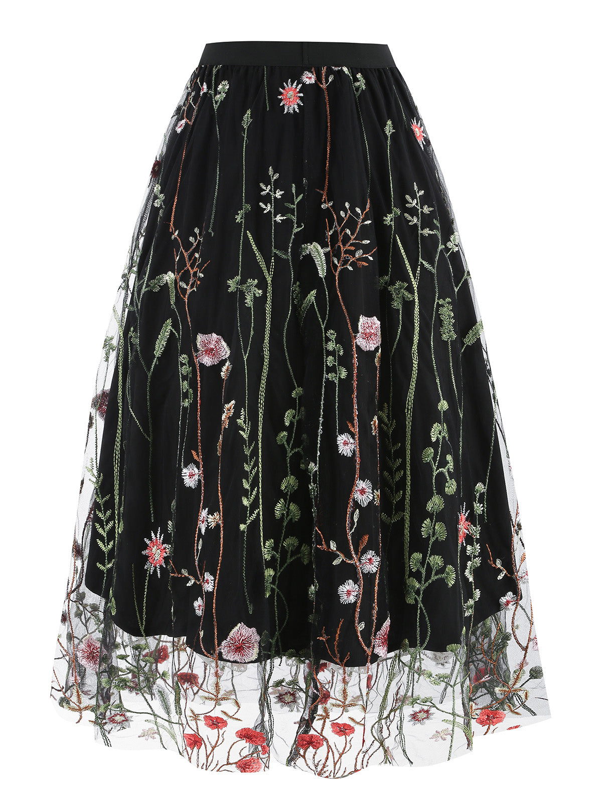 1950s Floral Embroidered Mesh Skirt