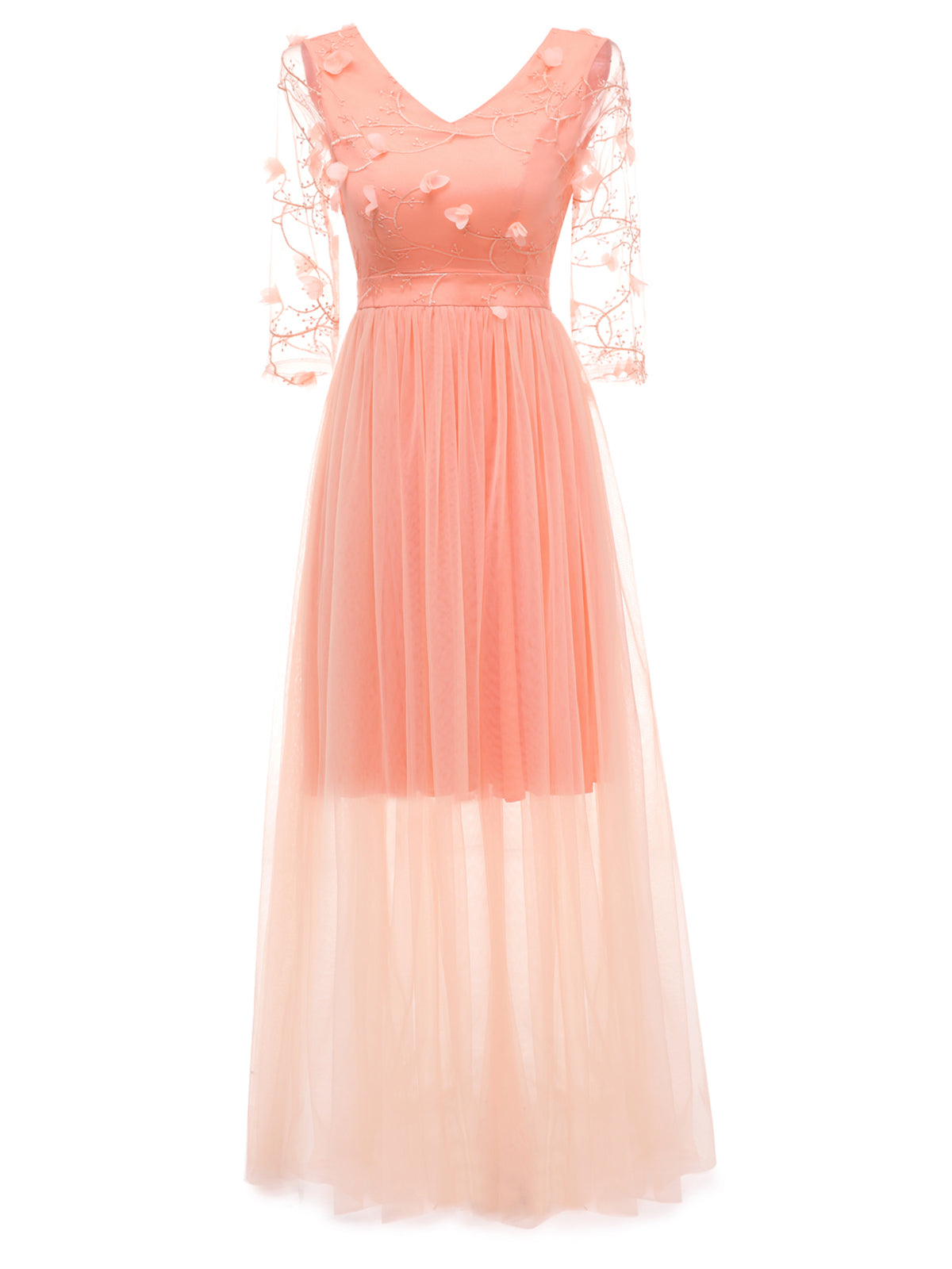 1940s Solid 3D Flowers Banquet Evening Dress