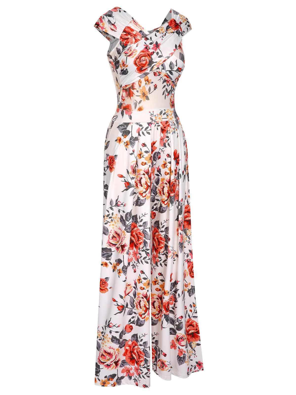 1930s Cold Shoulder Floral Jumpsuit