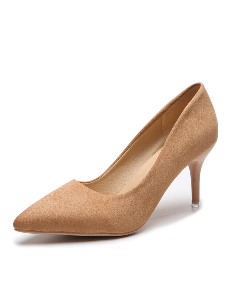 Solid Color Suede Thin Heels Pumps