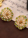 Green Rhinestone Pearl Flower Ear Studs