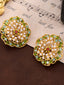 Green Rhinestone Pearl Flower Ear Studs