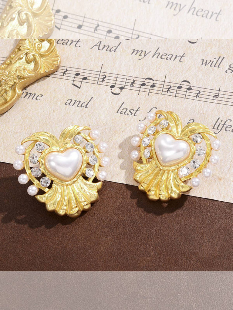Yellow Vintage Pearl Heart Earrings