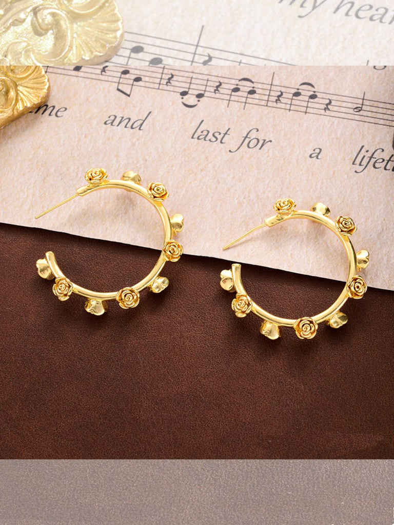 Gold Rose Hoop Retro Earrings