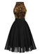 [US Warehouse] Black 1950s Gold Glitter Patchwork Dress