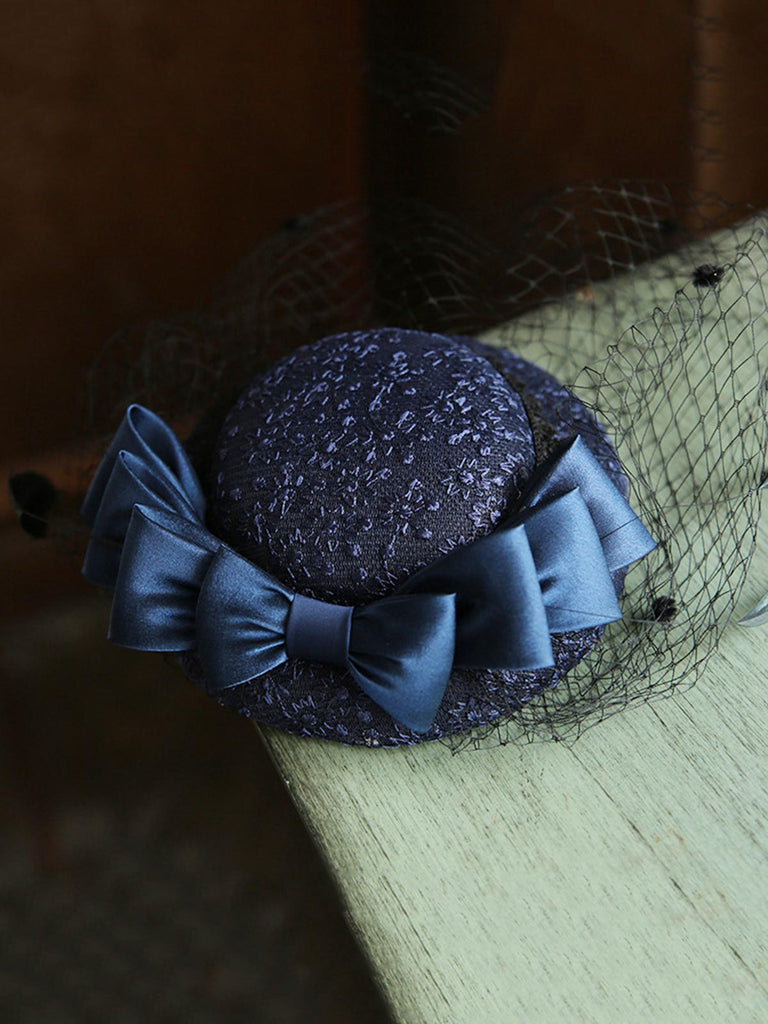 Retro Pearl Mesh Bow Vintage Hat