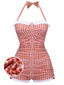 [Pre-sale] [Plus Size] Checked 1950s Halter Bowknot One-piece Swimsuit