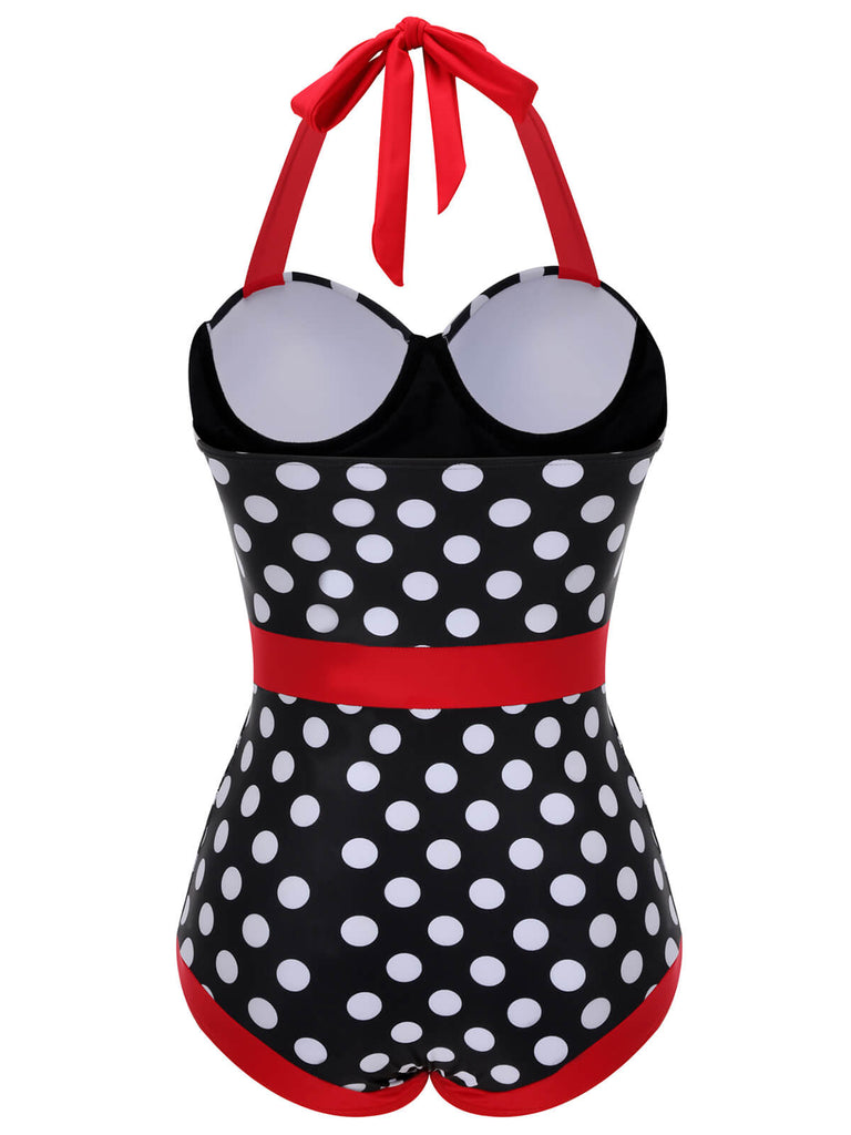 [Pre-Sale] Black & Red 1950s Dots Halter Swimsuit – Retro Stage - Chic ...