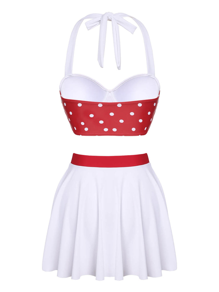 [Pre-Sale] White & Red 1950s Polka Dots Patchwork Swimsuit