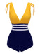 [Pre-Sale] Yellow & Blue 1950s Striped Lace-Up Swimsuit