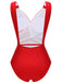 Red 1940s V-Neck Solid One-piece Swimsuit