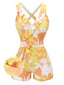 [Pre-Sale] Yellow 1940s Painting Plants Lace-Up Swimsuit