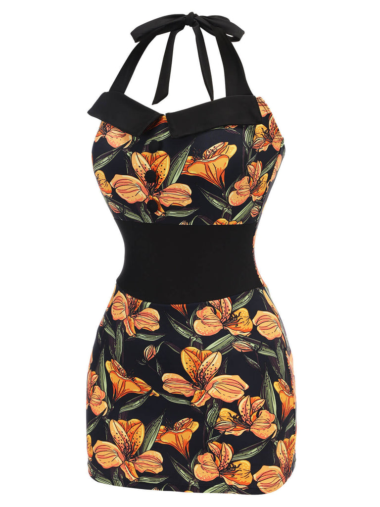 [Pre-Sale] Black 1950s Antique Flower Lapel Swimsuit