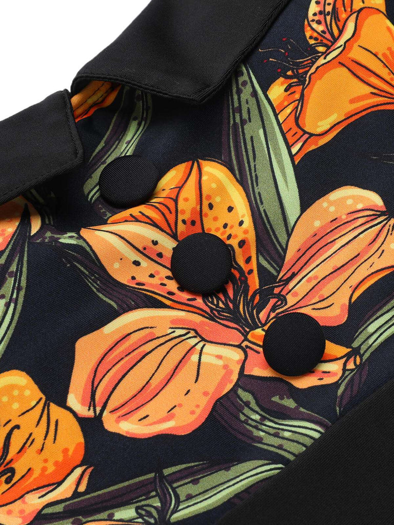[Pre-Sale] Black 1950s Antique Flower Lapel Swimsuit