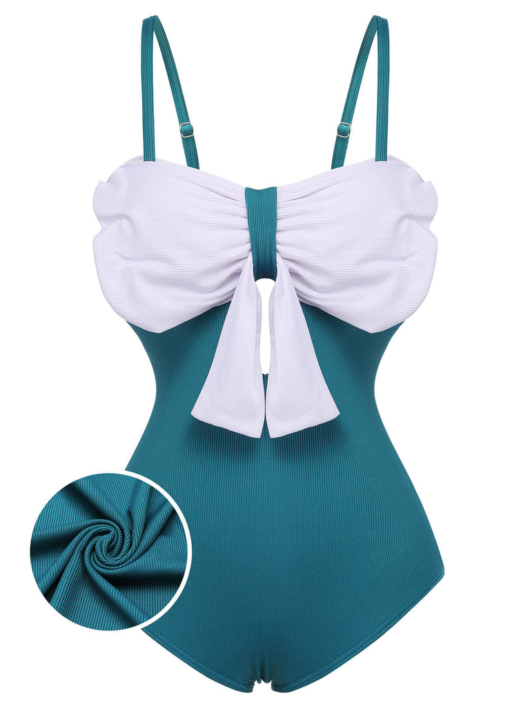 [Pre-Sale] Blue 1930s Bow Halter One-piece Swimsuit