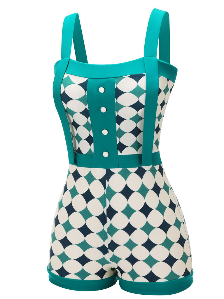 [Pre-Sale] Green 1950s Geometric Pattern Patchwork Swimsuit