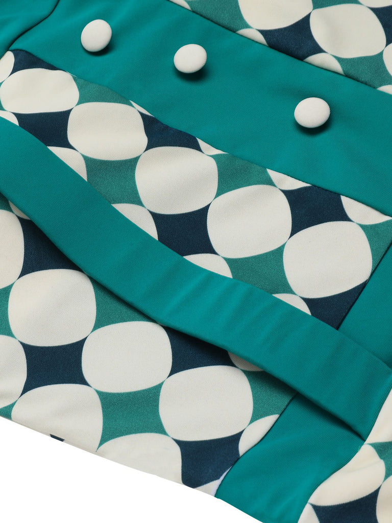 [Pre-Sale] Green 1950s Geometric Pattern Patchwork Swimsuit