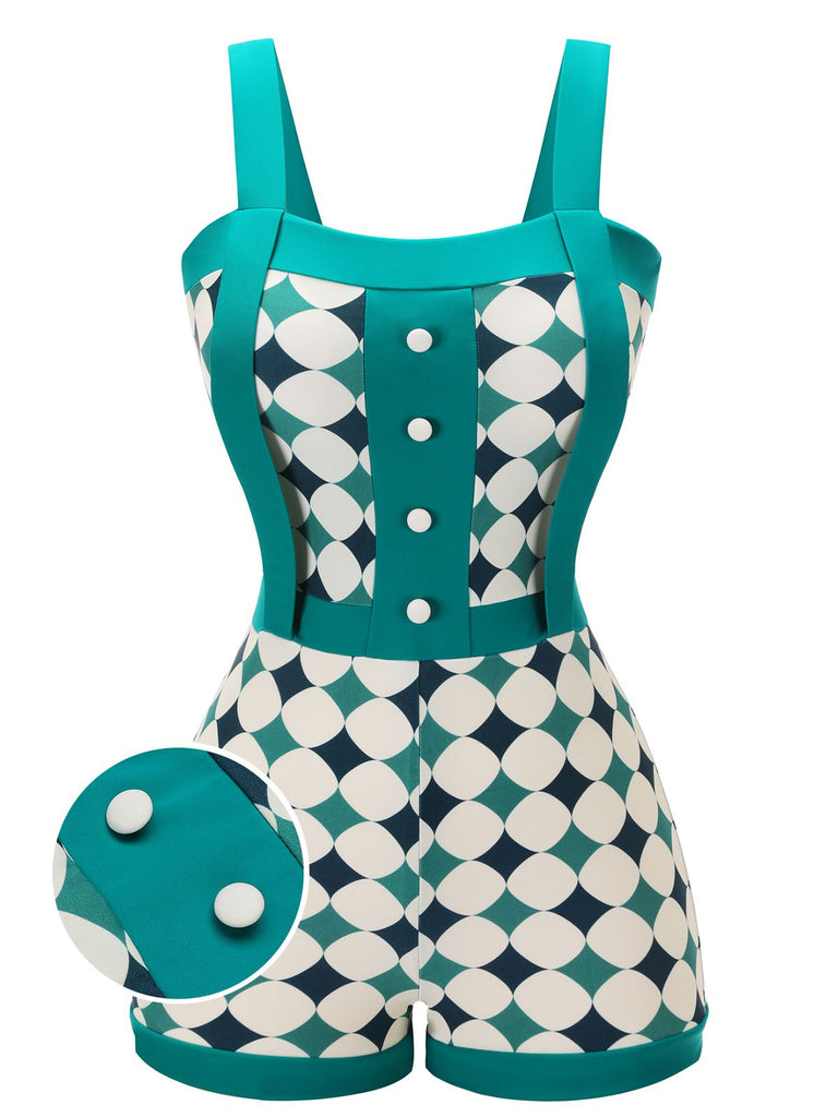 [Pre-Sale] Green 1950s Geometric Pattern Patchwork Swimsuit