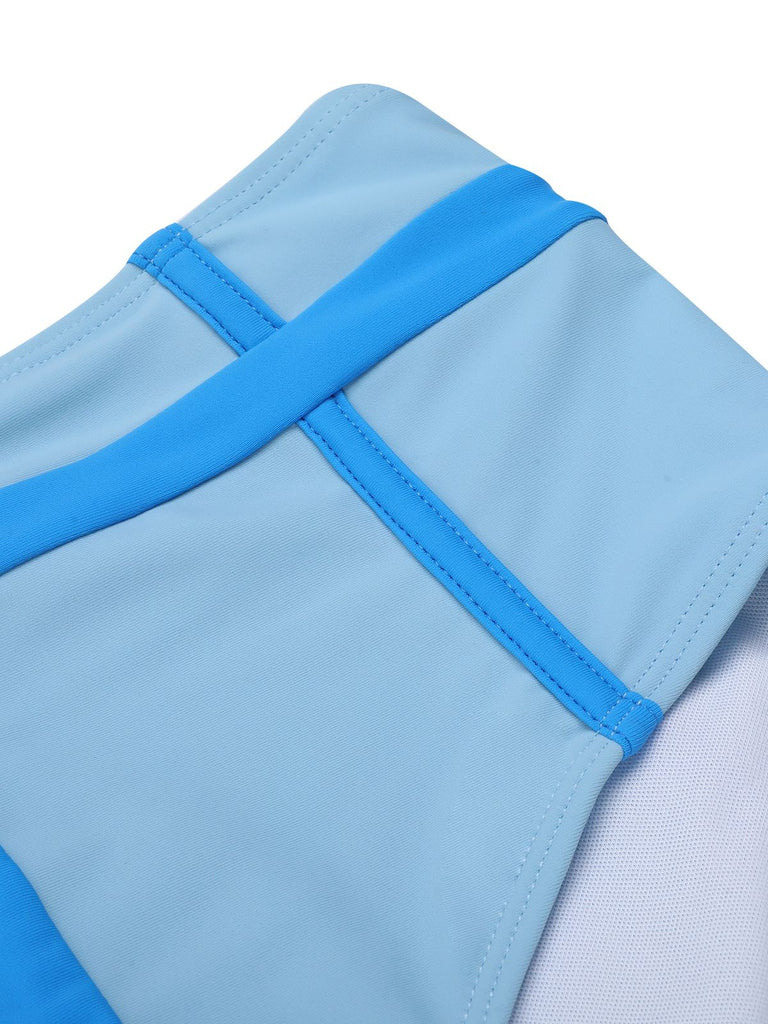 [Pre-Sale] Blue 1950s Button Patchwork Swimsuit
