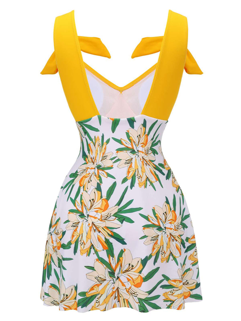 [Pre-Sale] Yellow 1940s Floral Patchwork One-Piece Swimsuit