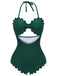 Dark Green 1940s Solid Halter One-piece Swimsuit