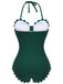 Dark Green 1940s Solid Halter One-piece Swimsuit