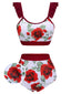 [Pre-Sale] Red 1940s Floral Ruffles Swimsuit