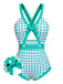 [Pre-Sale] Green 1940s Polka Dot Bowknot One-Piece Swimsuit