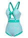 [Pre-Sale] Green 1940s Polka Dot Bowknot One-Piece Swimsuit