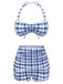 Blue 1940s Houndstooth Bow Halter Swimsuit