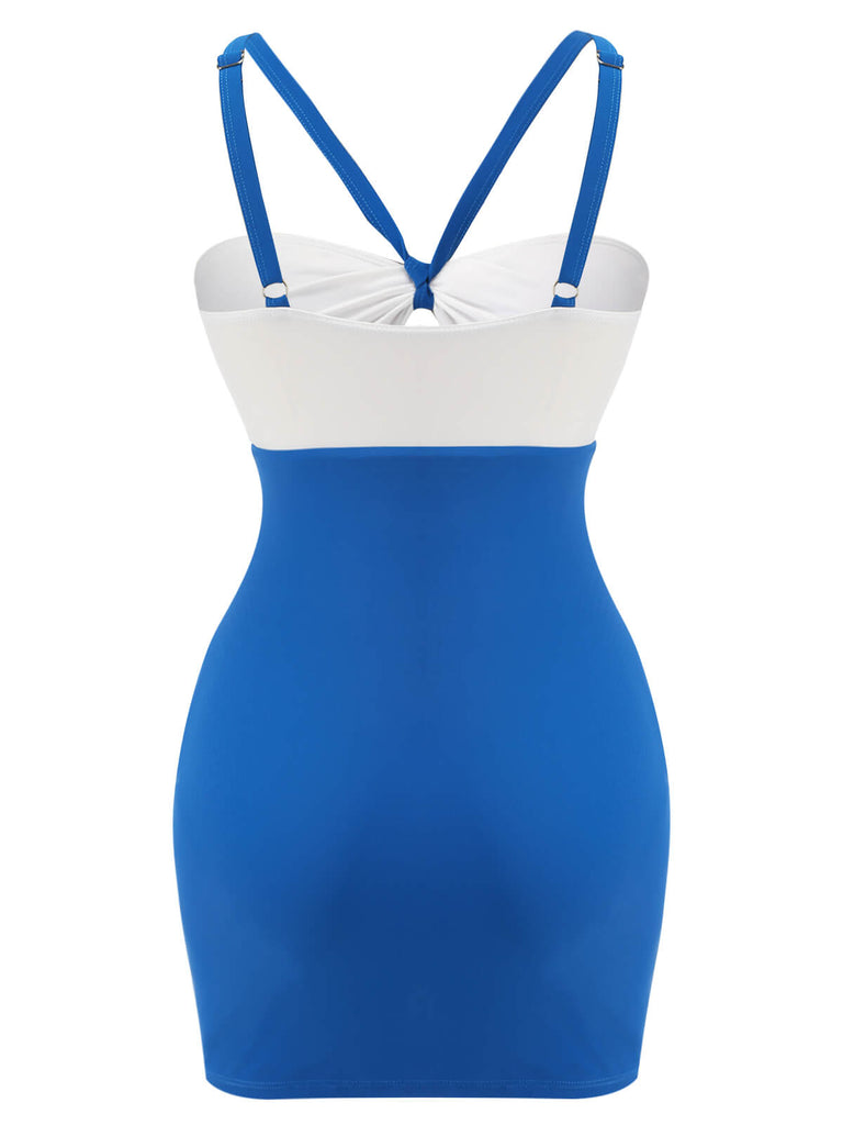 Blue 1940s Dolphin Halter One-piece Swimsuit