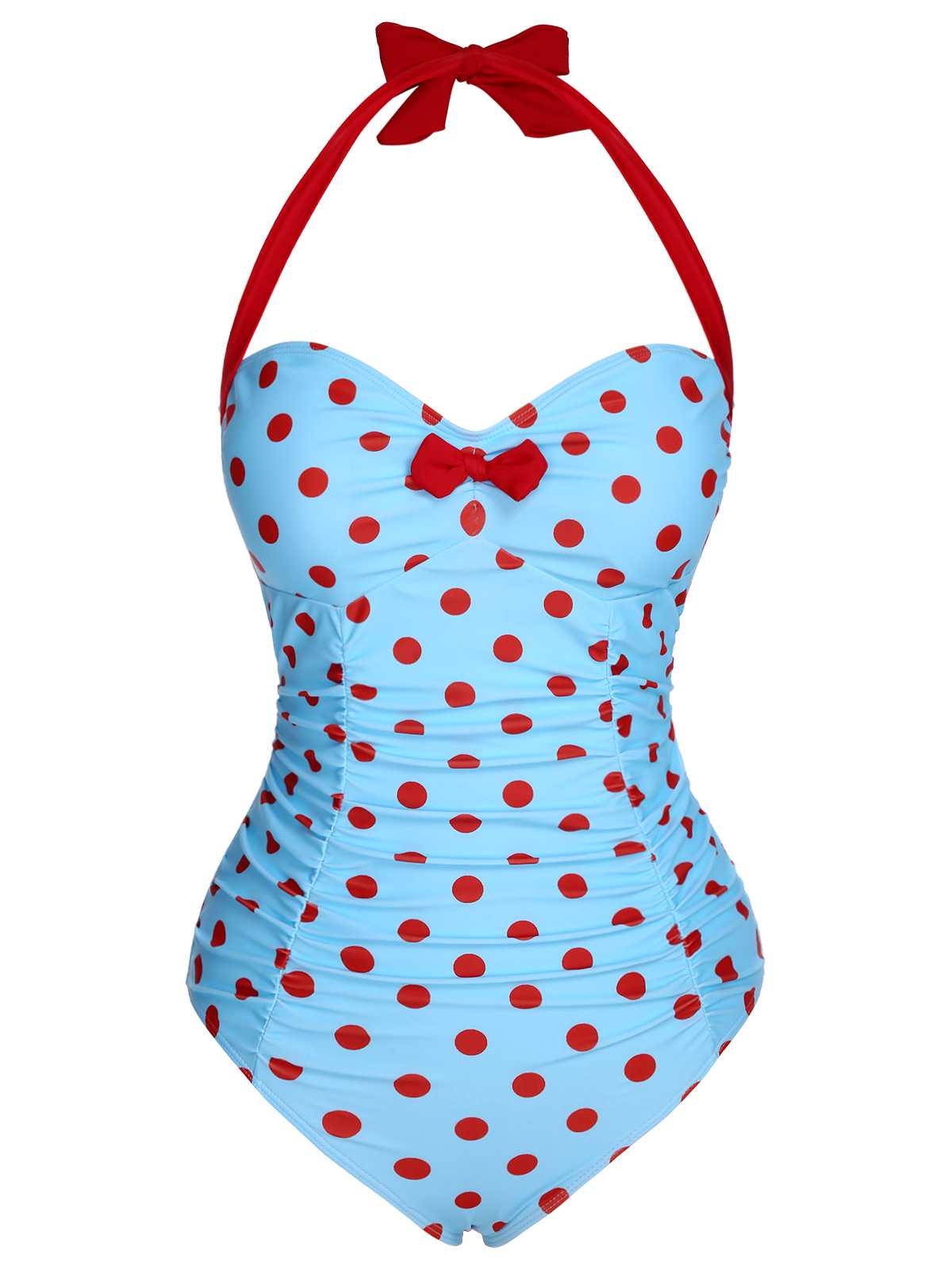 1940s Halter Contrast Polka Dots One-Piece Swimsuit