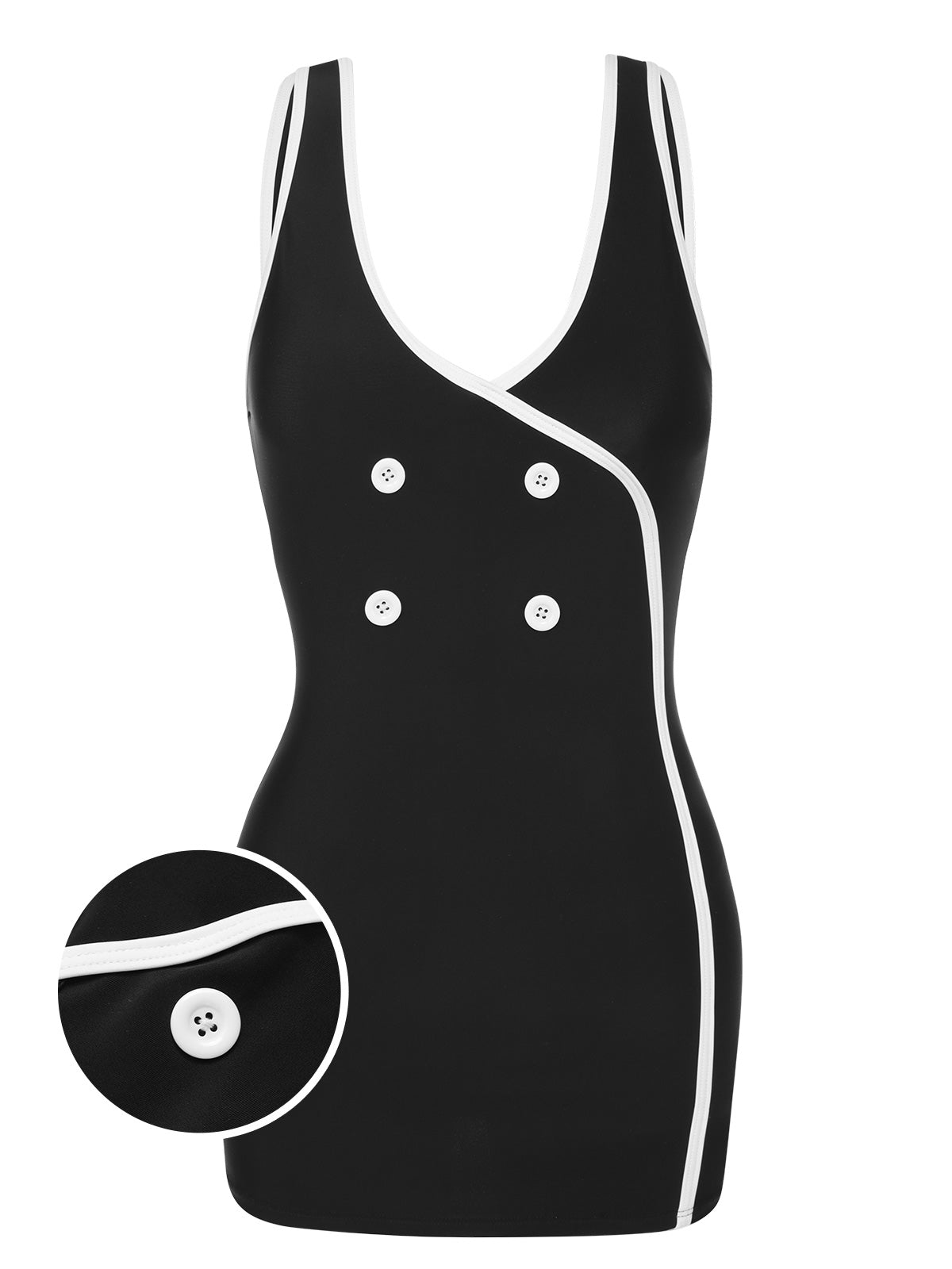 RETRO STAGE Black & White 1960s Solid Contrast Binding Swimsuit