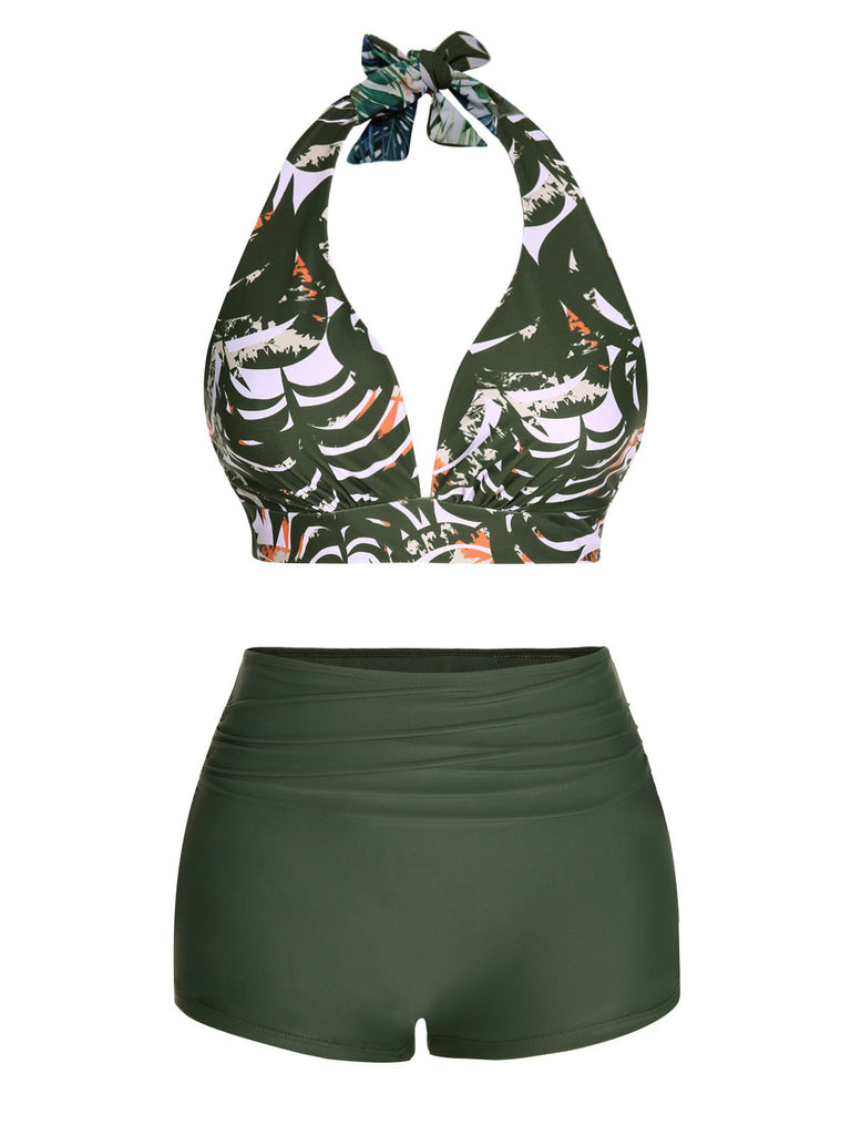 Dark Green 1930s Reversible Halter Swimsuit