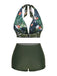 Dark Green 1930s Reversible Halter Swimsuit