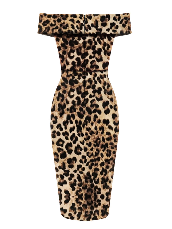 1960s Off-shoulder Leopard Pencil Dress – Retro Stage - Chic Vintage ...