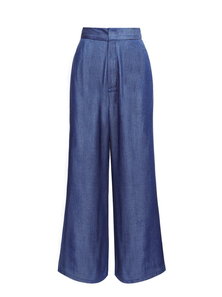 Blue 1940s Spaghetti Strap Top & High Waist Wide Leg Pants