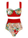 3PCS 1960s Red Retro Lady Bikini Set