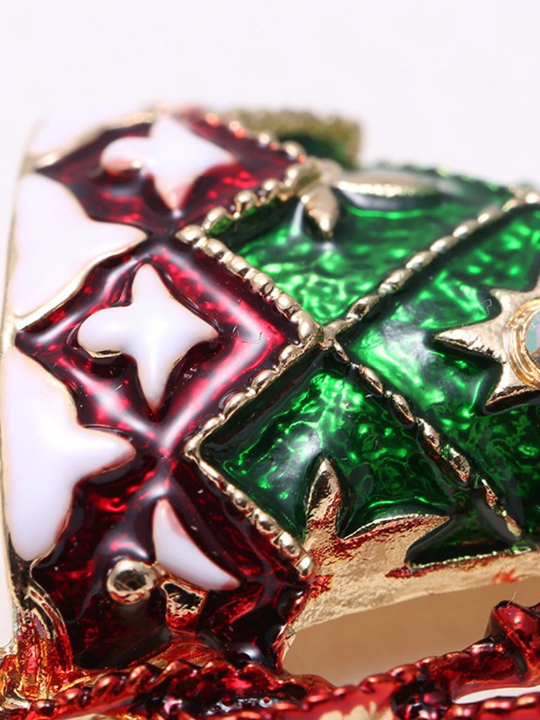 Retro Christmas Sock Rhinestone Brooch