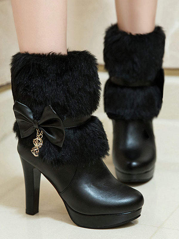 Retro Solid Furry Chunky Heel Short Boots – Retro Stage - Chic Vintage ...