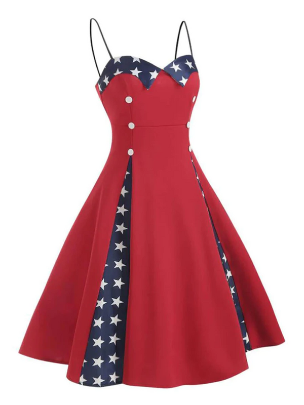 Red 1950s Stars Patchwork Strap Dress – Retro Stage - Chic Vintage ...