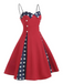 Red 1950s Stars Patchwork Strap Dress