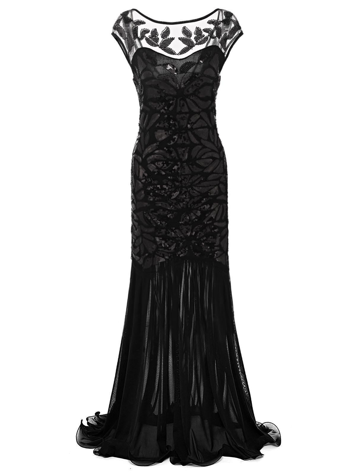 Black 1920s Sequin Maxi Flapper Dress – Retro Stage - Chic Vintage ...